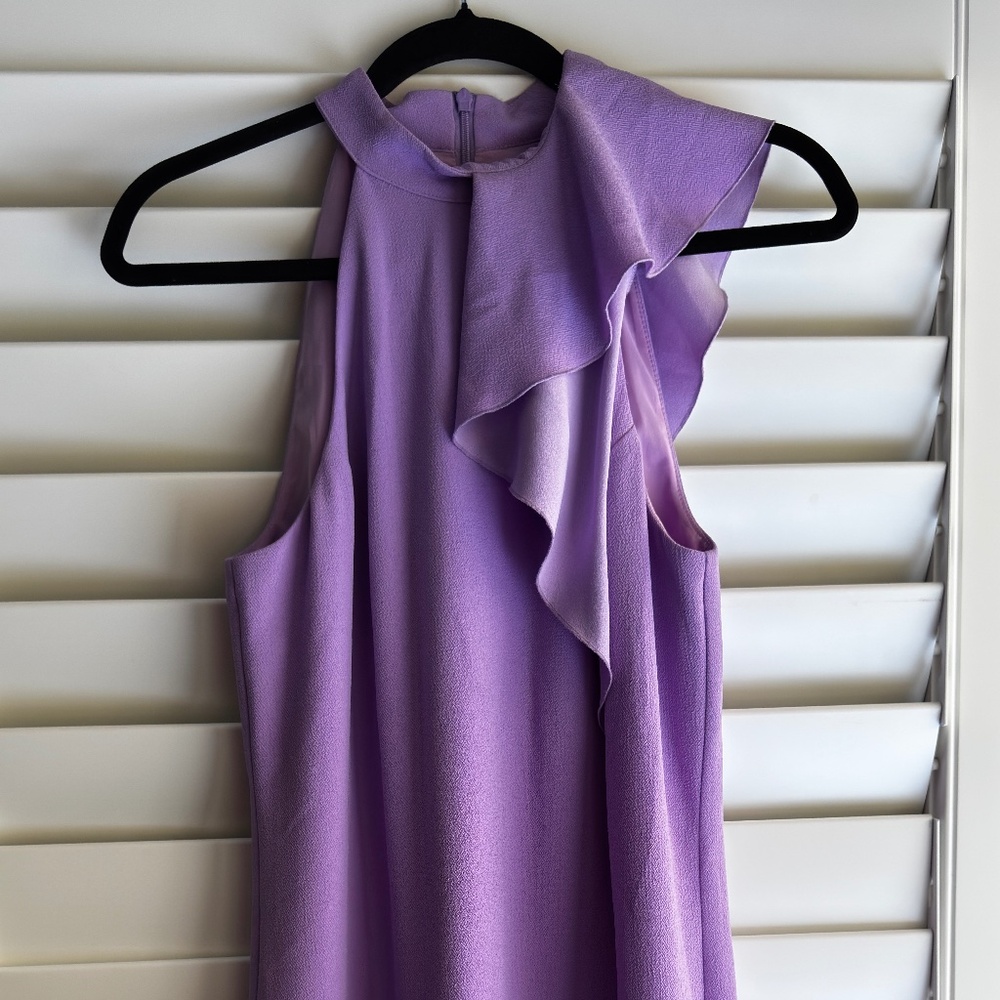 Trina Turk Lavender Ruffle-Neck Midi Dress